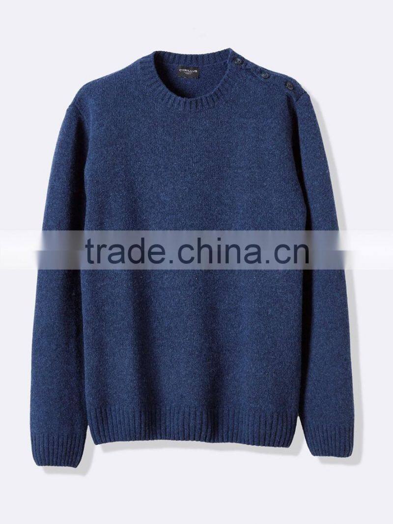 High Quality Grey/Dark blue color combine shoulder button design sweater men (BKNM19b)