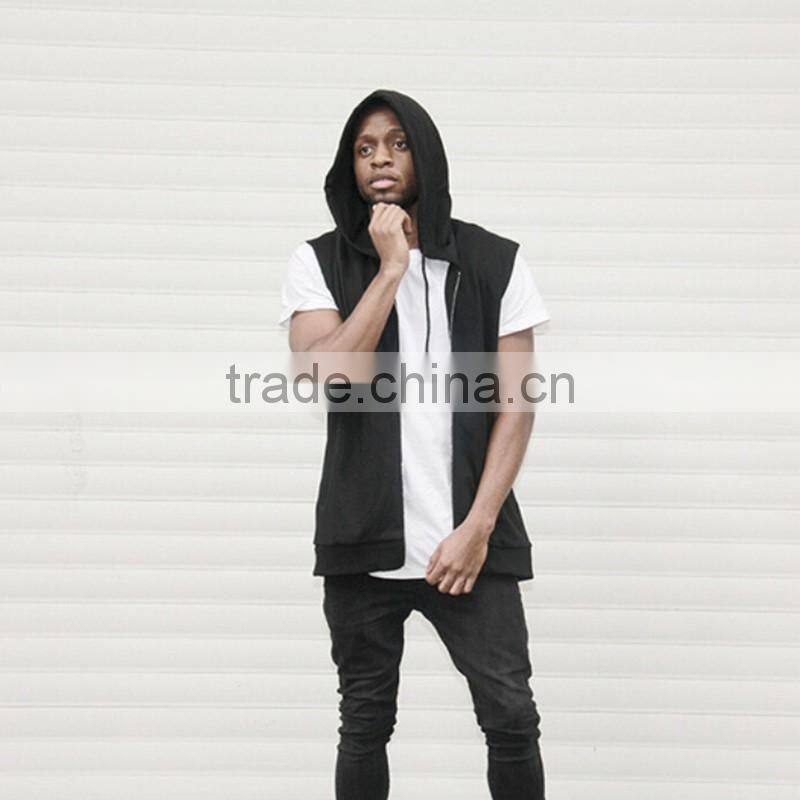 New men thin hip hop sleeveless vest hoodie men outdwear sports hooded vest with zipper casual vest coat