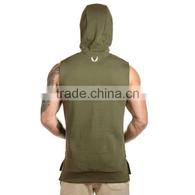 2016 Hooded sleeveless undershirt cotton sport vest waistcoat sleeveless tank top mens fitness hoodies sweatshirts