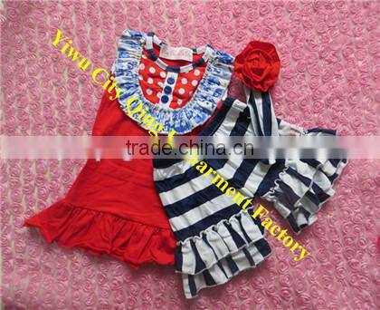 Patriotic Clothing Baby Navy Blue Tie Shirt with Chevron Short Sets Wholesale Baby Outfits