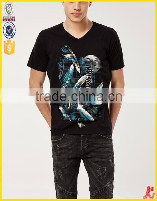 hot sale customize good quality printed fashion tshirt v-neck