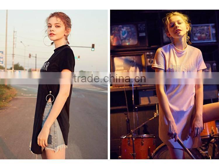 Longline Cutting Tshirts Plain Thin Embroidery Logo Women T Shirt