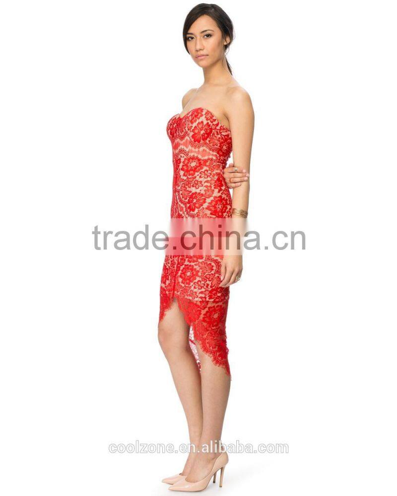Fashion sweetheart neck strapless cocktail dress with graduated hem