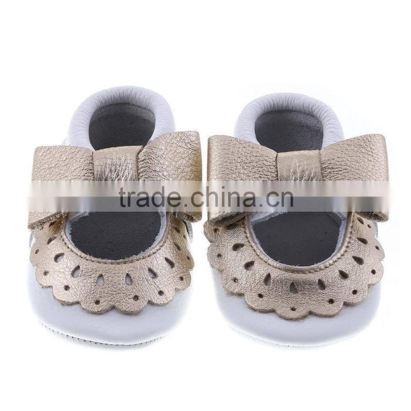 Two color matching leather moccains for baby girls, lovely baby girl leather shoes