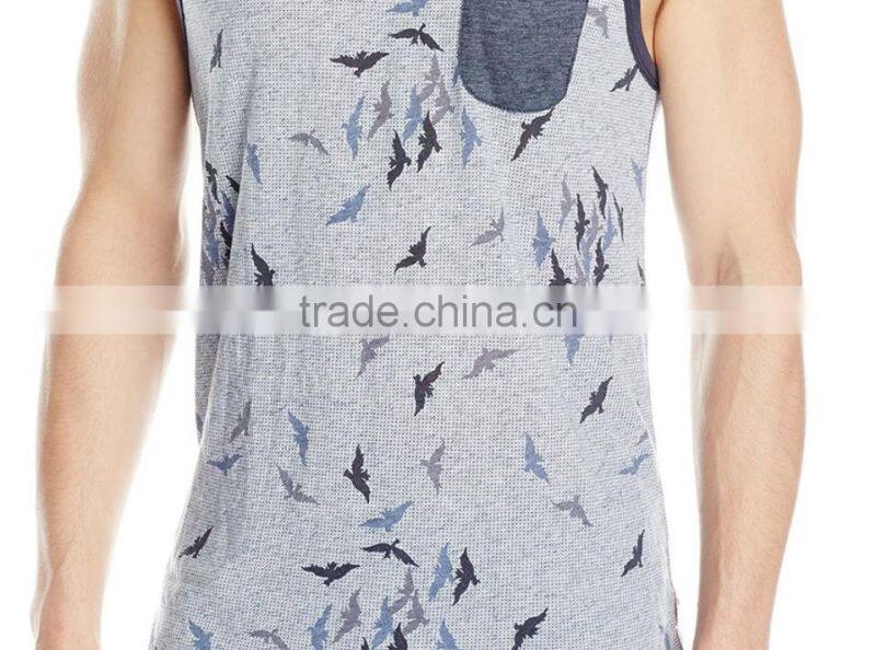 mens sports wear discharged printing mesh dri fit singlet/tank top/stringer with pocket
