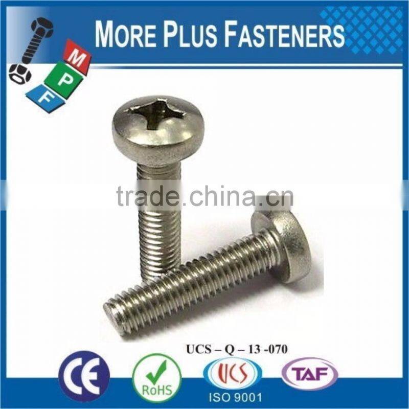 Made in Taiwan Mild Steel Pan Head Phillips Recessed Machine Screws Bright Zinc Plated DIN 7985