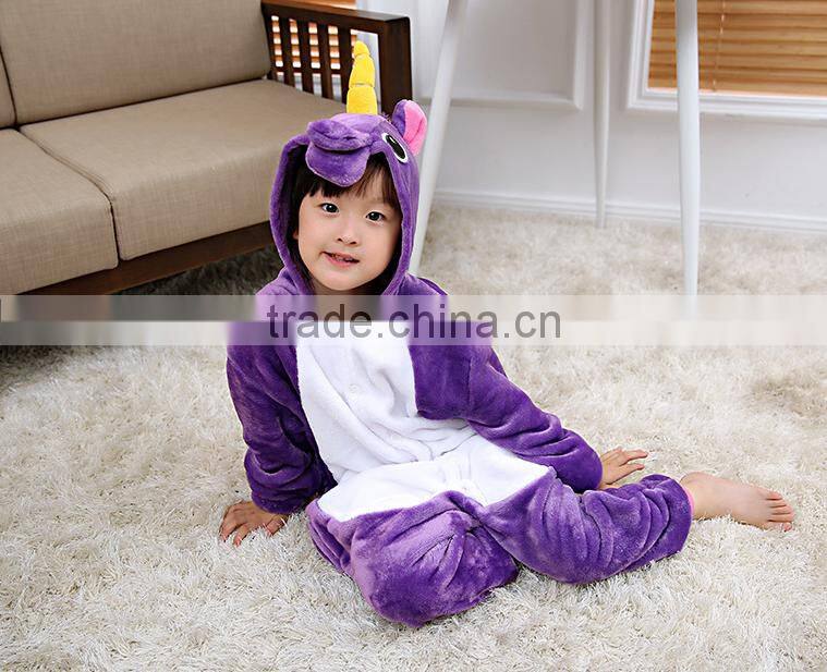 Fashionable fleece children unicorn onesie cute purple unicorn