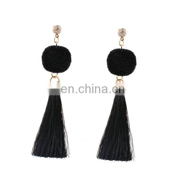 Punk Tassel Statement Chain Earring Colorful Fur Ball Dangle Stud Earring