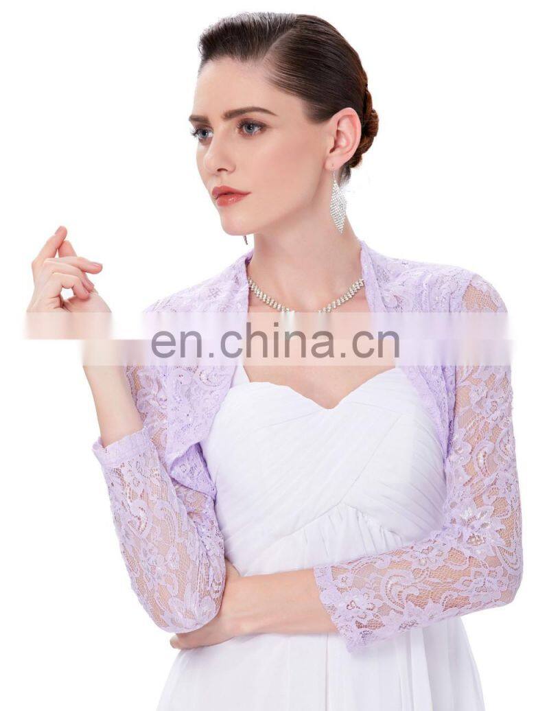 Belle Poque Womens Long Sleeve Cropped Black Lace Shrug Bolero BP000339-1