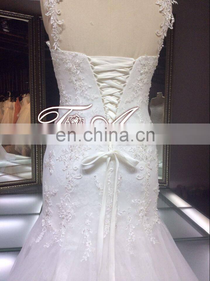 1A051cx Charming Lace Up Appliqued Sweetheart Spaghetti Srtaps Floor-lenghti Sweep Train Mermaid Wedding Dress 2016