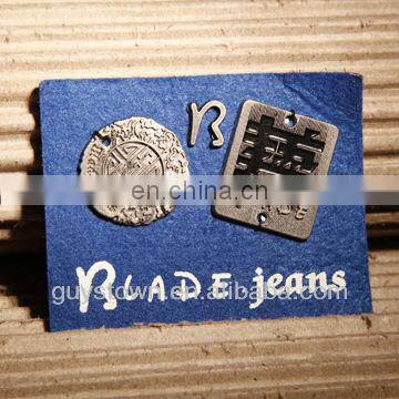 custom private brand jeans genuine leather patch with metal logo