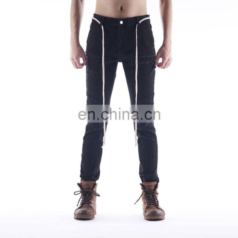 DiZNEW wholesale mens slim fit skinny pant cotton black denim fabric man jean