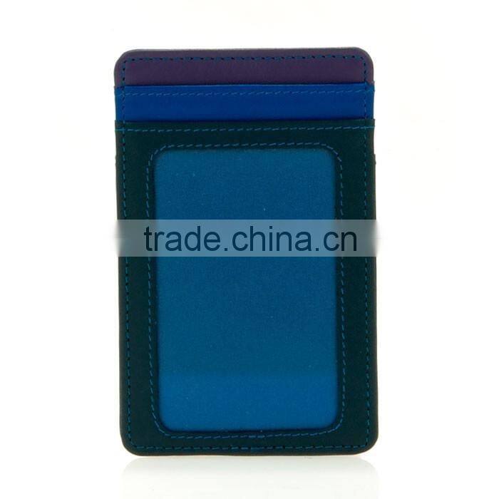 vertically Genuine Leather transparent window Colorful ID Credit Card Holder or Business Name Card Case pocket wallet