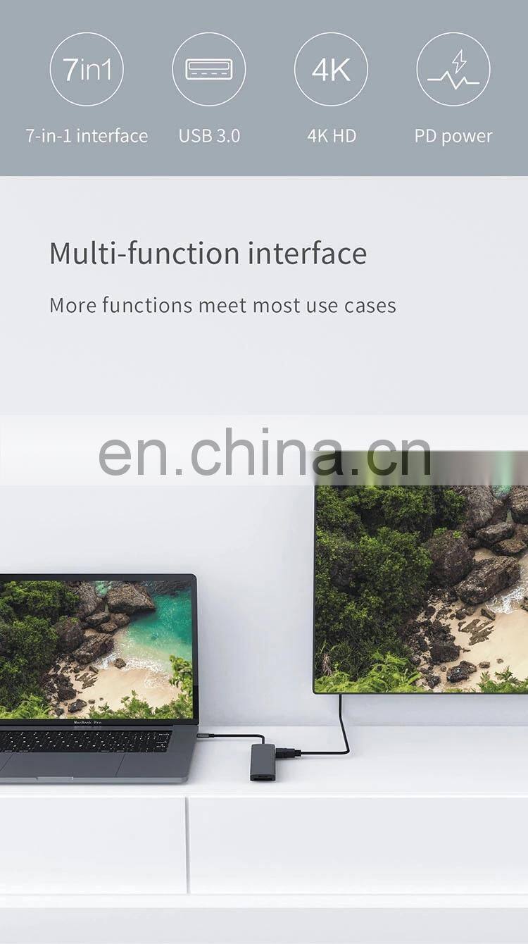 Miiiw 7 in 1 Type-C Hub Converter 100W PD Power Supply USB3.0 Interface SD/TF Card 4K HD Video Output Portable