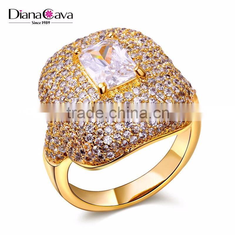 Newest Statement Fashion Pave Setting Cubic Zirconia Chunky Bridal Wedding Ring