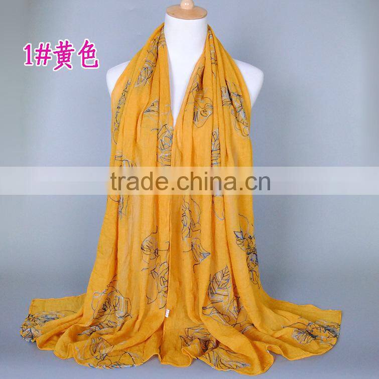 Wholesale Korea Fashion Cotton Embroidery Flower Pashmina Shawl Scarf