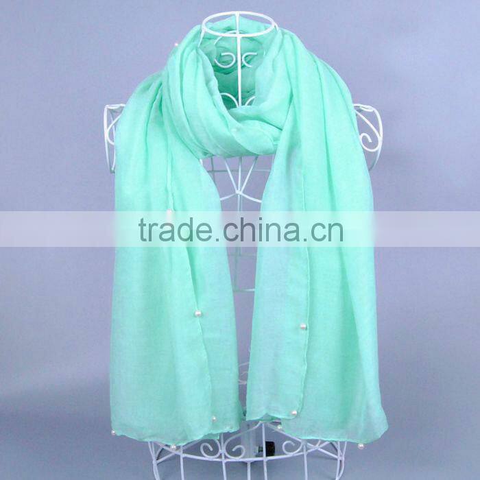 Wholesale Women Fashion Solid Color Cotton Pearl Scarf With Jewelry