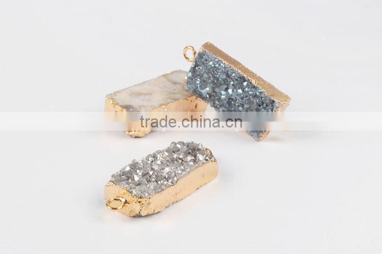 Natural Agate Titanium Druzy Bar Connector Gold Plated