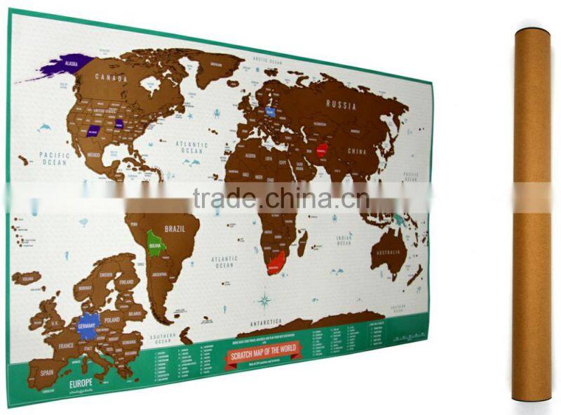 creative fashion new design hard paper scratch world map for travel