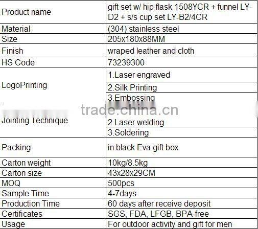 Plaid Cloth Stainless Steel Deluxe Flask Gift Set 8-Ounce