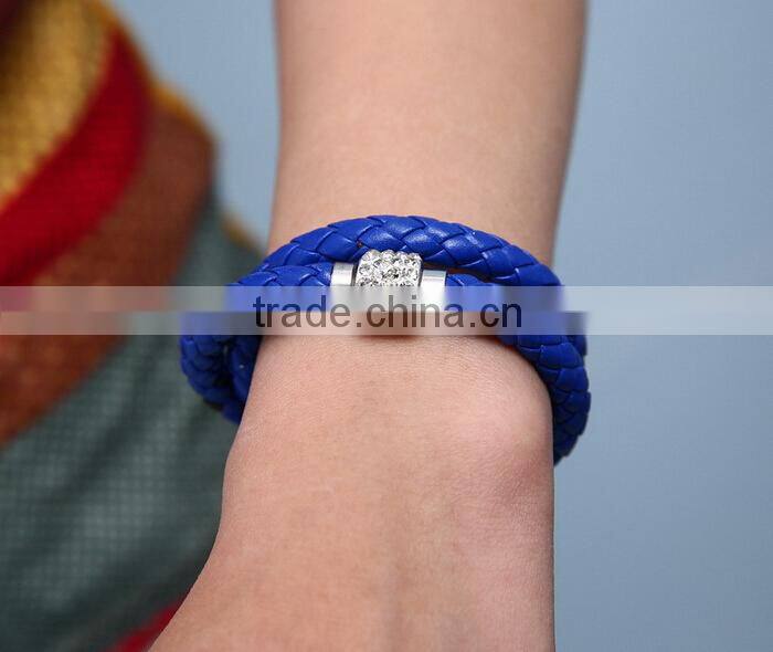 2014 leather bracelet, crystal rhinestone bracelet, leather rhinestone bracelet, genuine leather womens magnetic bracelet