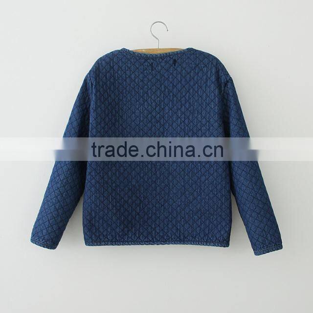 2014 European women fashion 100% cotton slim denim long sleeve jeans winter cotton-padded jacket