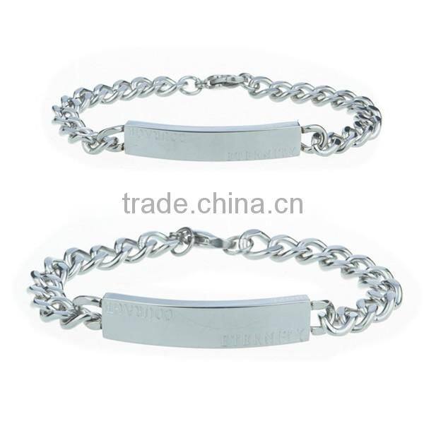 custom engrave id blank metal charm stainless steel bracelet