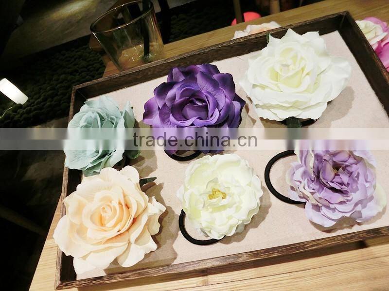 Artificial Flower Hair Rope,Rose Flower Elastic Hair Band,Hawaii Boho Flower Hair Tie