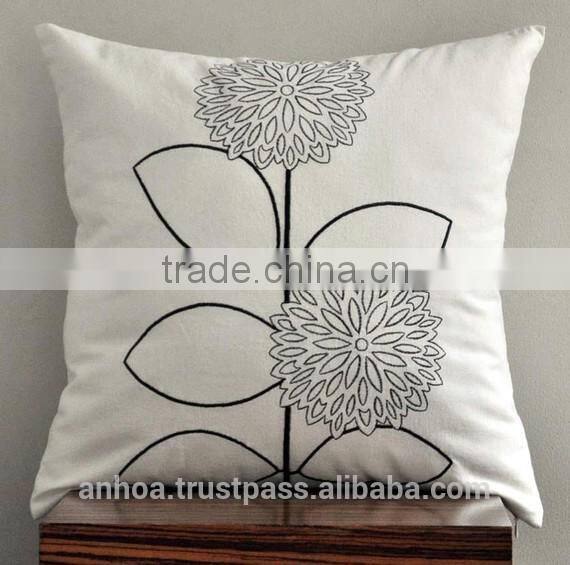 Linen embroidery flower pattern cushion cover