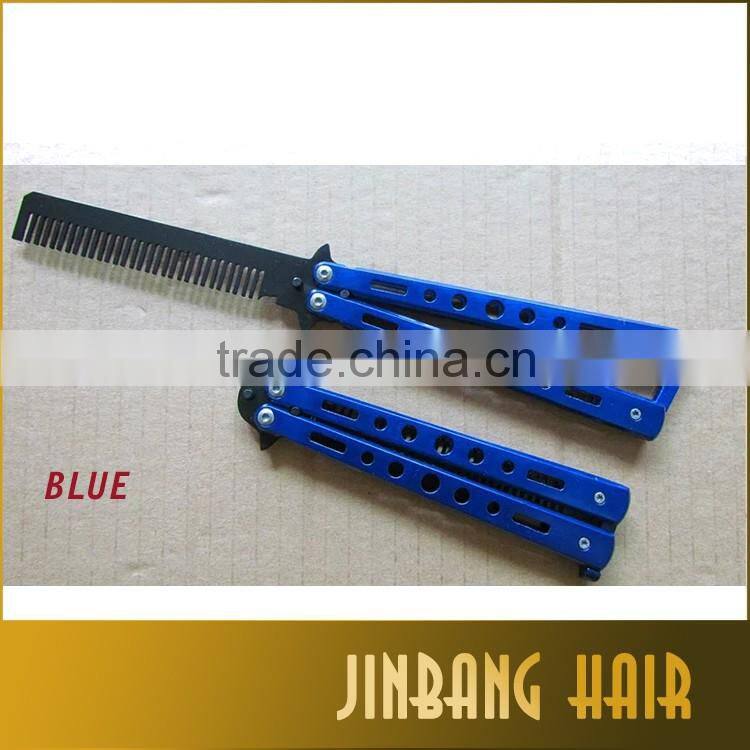 2016 new style products stainless steel foldable balisong butterfly knife style butterfly hair comb