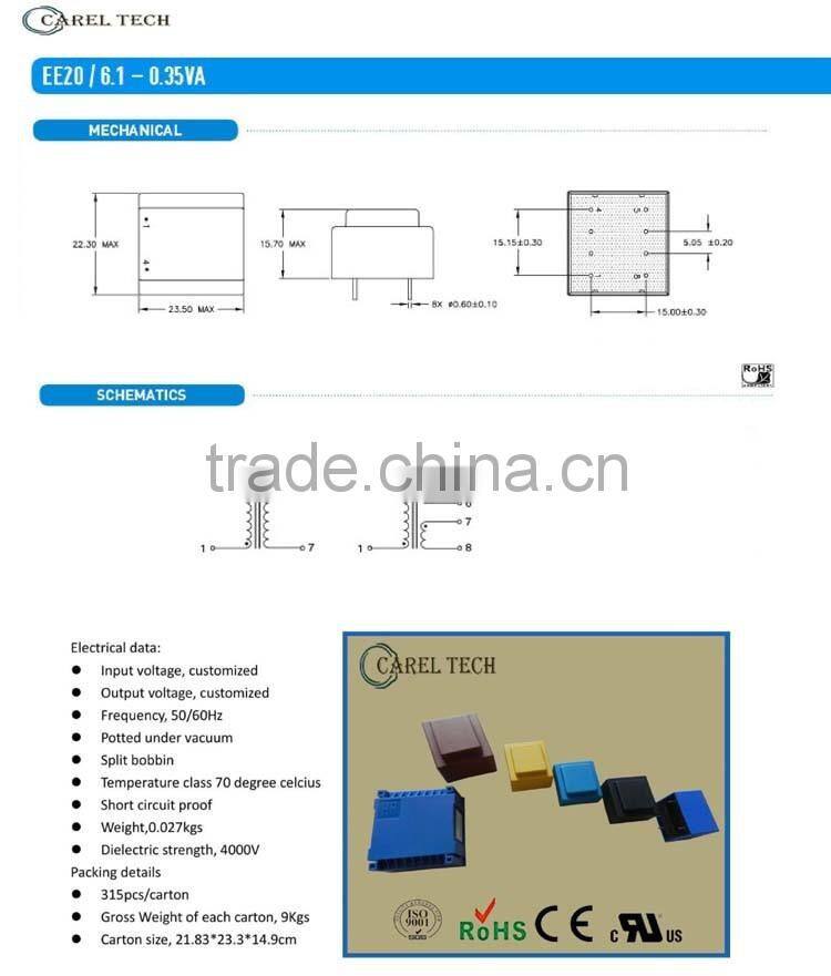 CE ROHS PCB Mount Encapsulated 240V to 3V Transformer, 440V Transformer, PCB Mount Power Transformer 4VA 9V