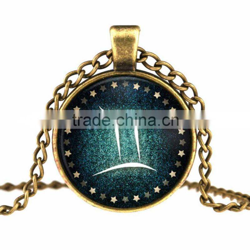 Mysterious Zodiac Glass Cabochon Pendant Necklace Glass&Alloy