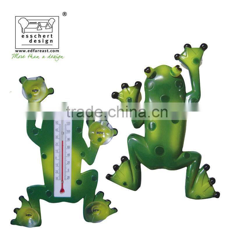 designed hand painted frog shape plastic window animal thermometer