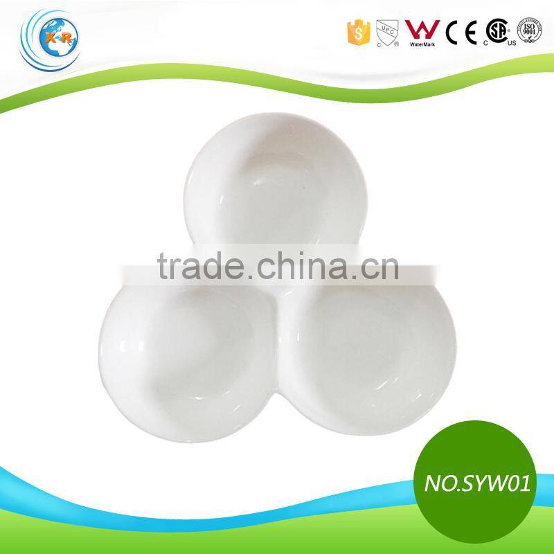 TC-SYW01 White Ceramic Three Divided Plate for Banquet