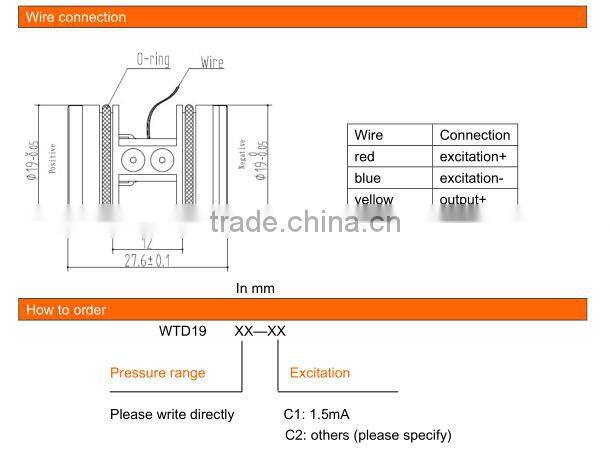 WTD19 Industrial differential Pressure Sensor, 19mm diameter pressure sensor