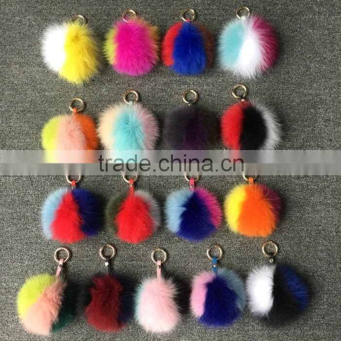 Fox fur pompom real fur ball key ring multi-color fox fur bobble keychain