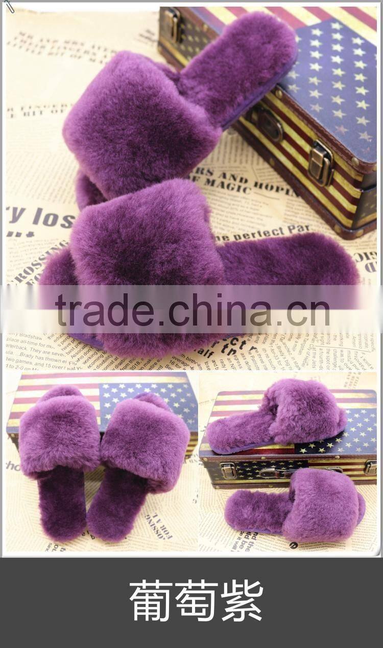 Wholesale Fashion Genuine rex rabbit Fur Slap on Real Fur Trim Shoes