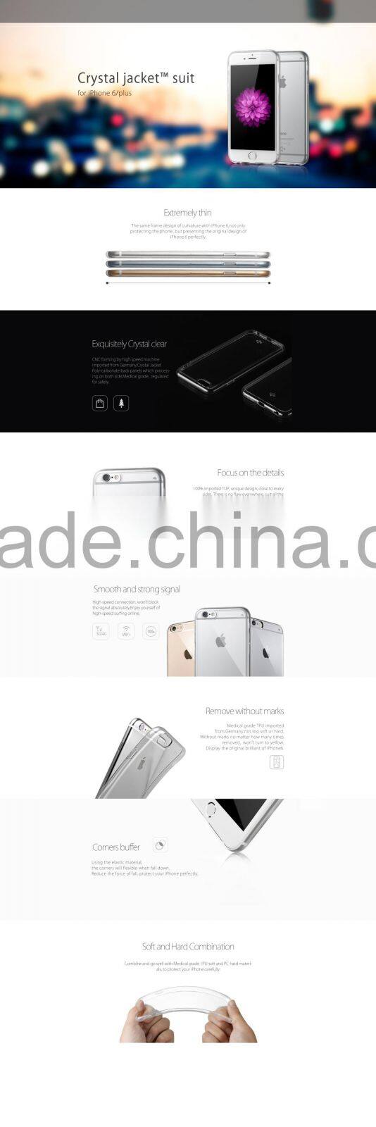 iPhone6/6 Plus Extremely Thin Crystal Case For Cell Phone TPU+PC, Clear Cover Case, Transparent Crystal Cover Case Factory Price