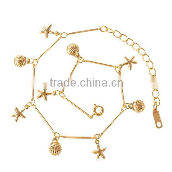 2015 personalized fashion gold star and seashell anklet