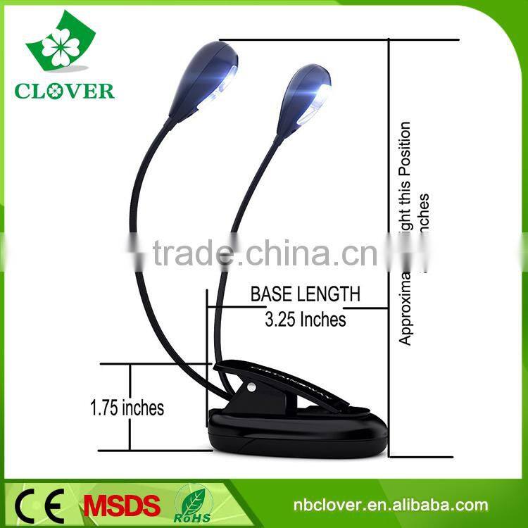 Fashionable book reading 2 led target adjustable led mini clip book light