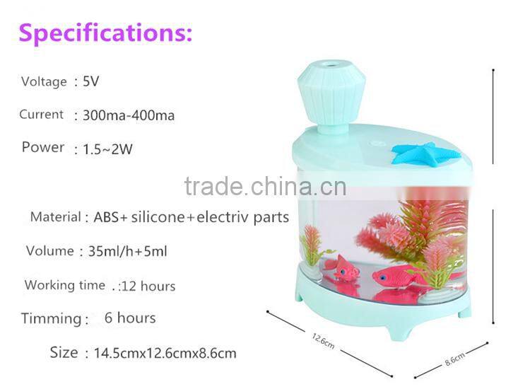 New arrival 3 in 1 usb mini humidifier night light fish tank mist diffuser for home office