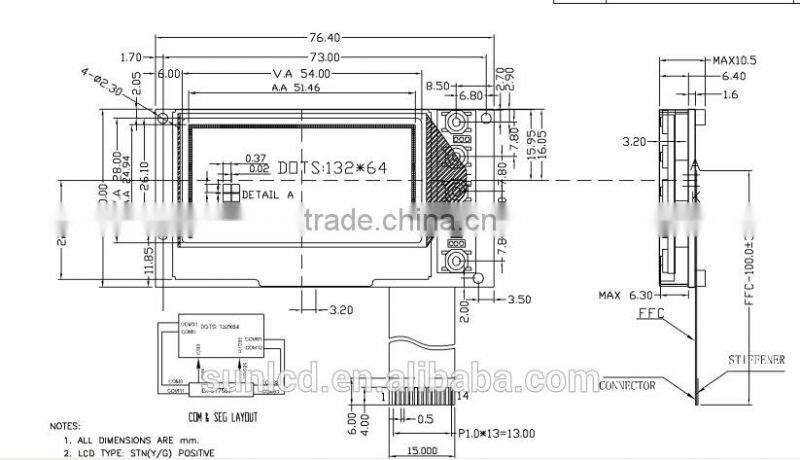 132x64 graphic lcd display STN lcd transparent lcd display