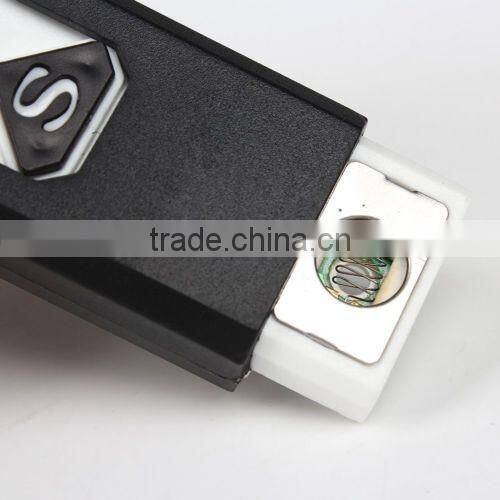 Portable Electronic USB Rechargeable Lighter Flameless Superman Cigar Cigarette Lighter Silent Windproof No Gas Gadget Case