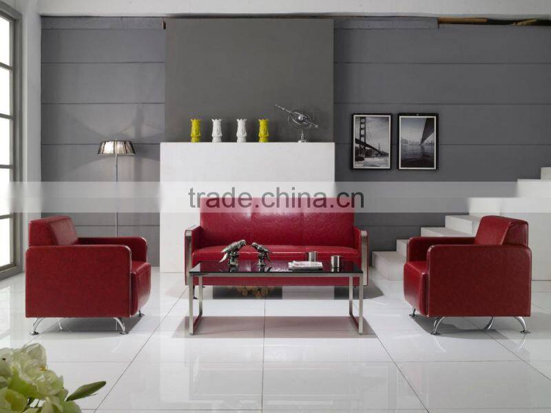 2016 Office sofa set 1+1+3 red leather sofa with solid wood legs