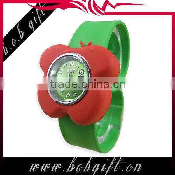 2014 cute butterfly shaped silicone snap band watches for kids