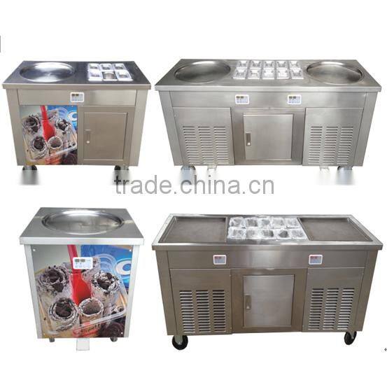 Soft ice cream machine /Double flat round pans fry roll ice cream machine
