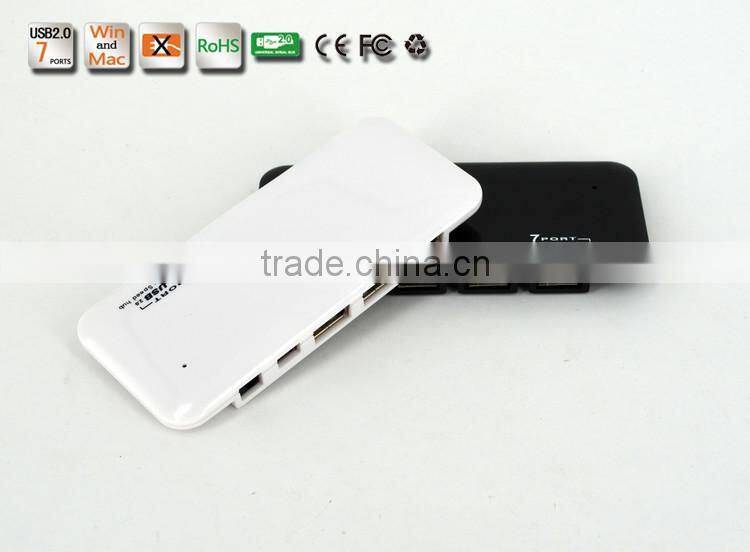 Low cost portable High Speed slim shape plastic casing 480MBPS 7 port USB 2.0 HUB