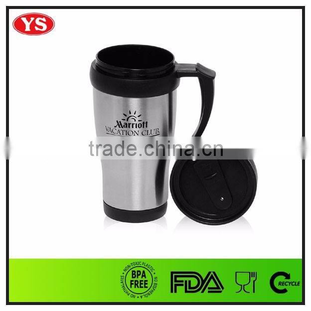 14oz food grade inner plastic outer stainless cheap coffee mug with handle