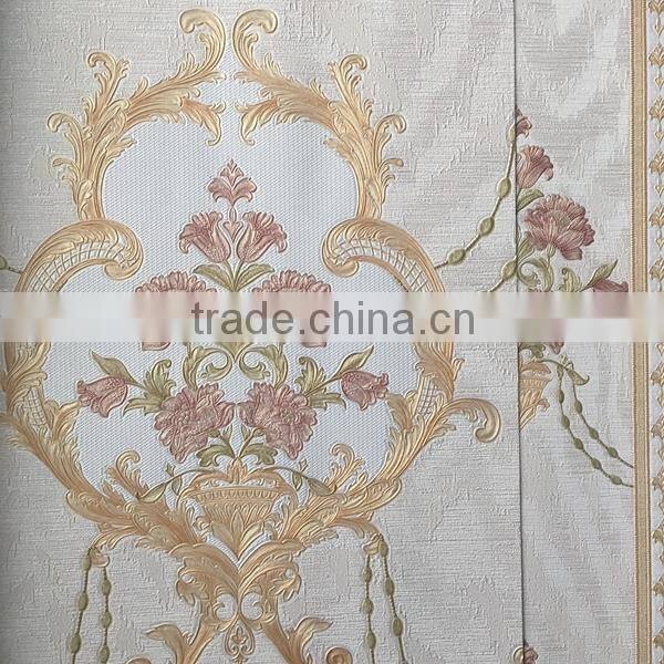 hot selling deep embossed flower basket pattern vinyl wallpaper