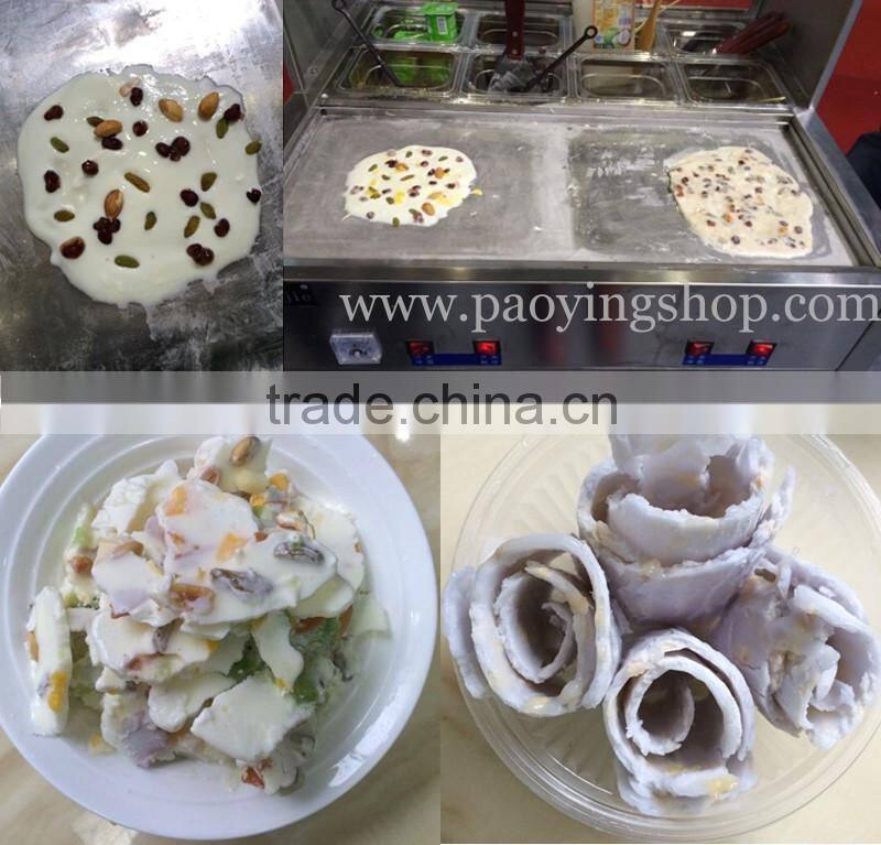 R22 Double Compressor Stainless Steel 110v 220v Electric Flat Pan Frozen Yogurt Rolling Ice Cream Machine with 8 Boxes